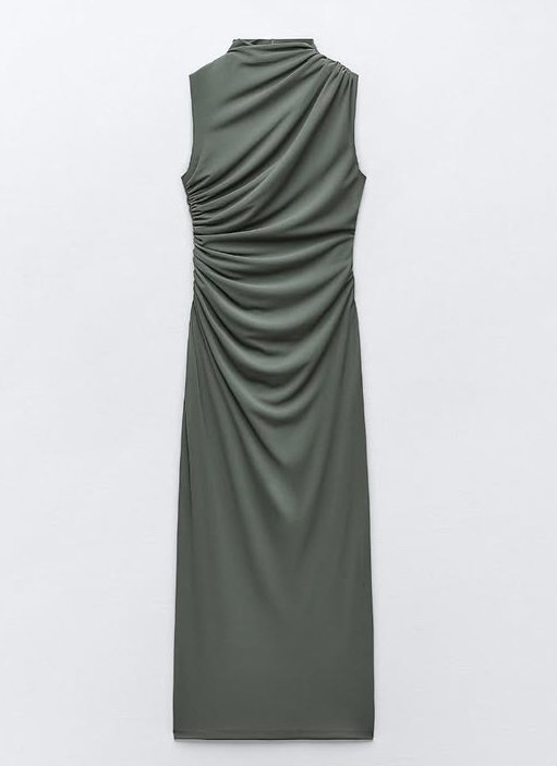 Olive Green Sleeveless Ruched Maxi Dress