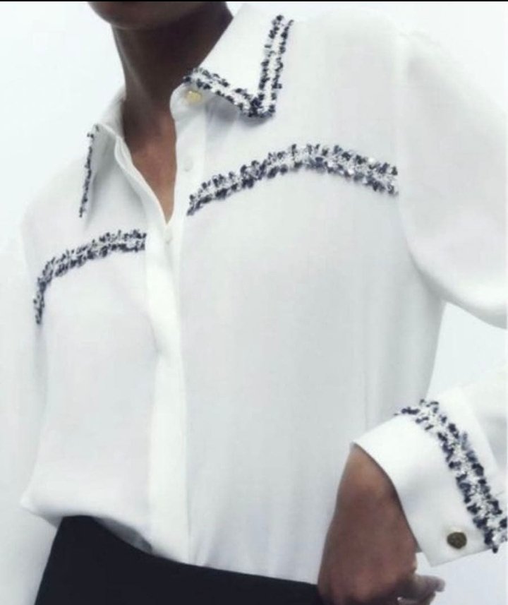White Shirt With Blue Trim - Image 4