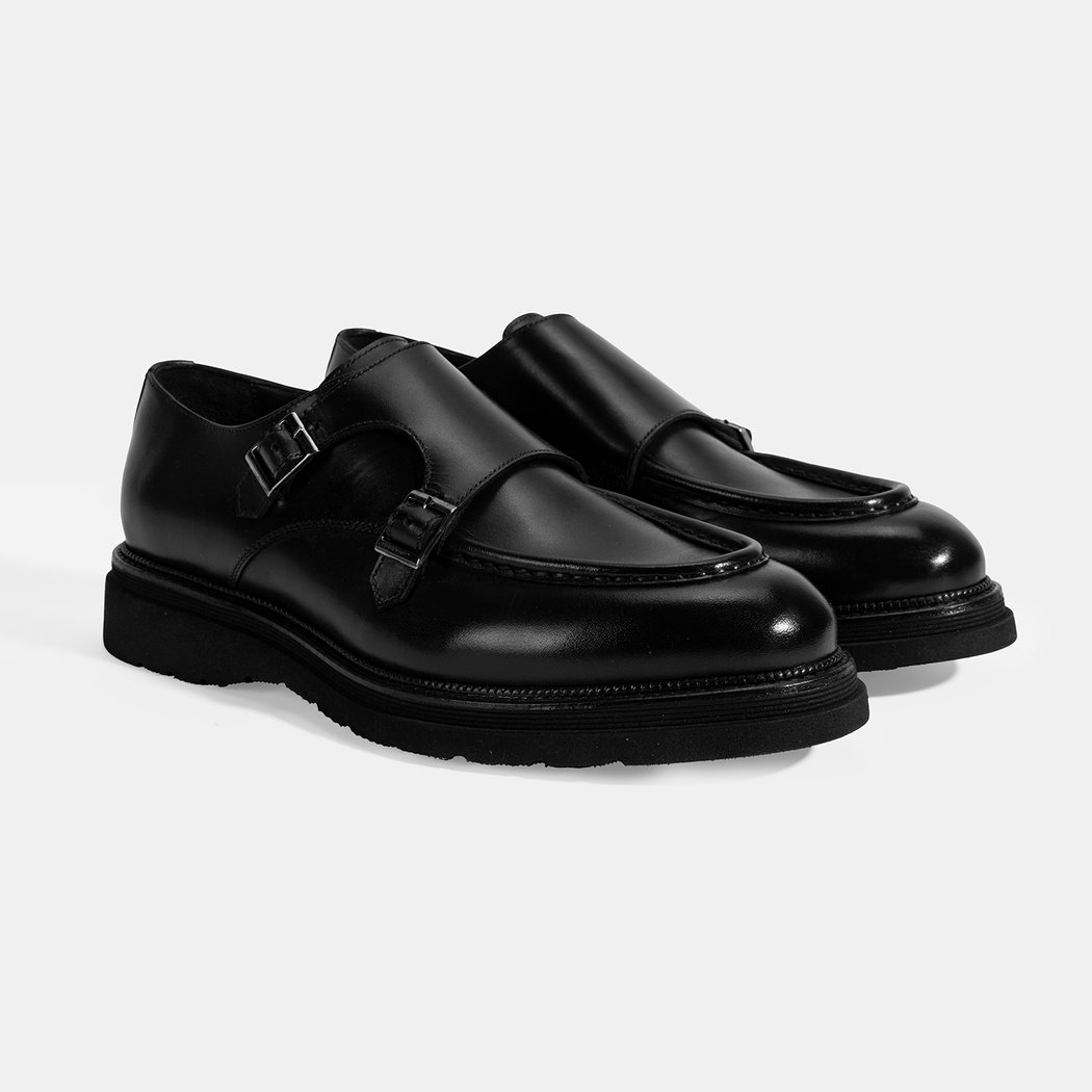 Black Chuncky Double Monk Loafers - Image 6