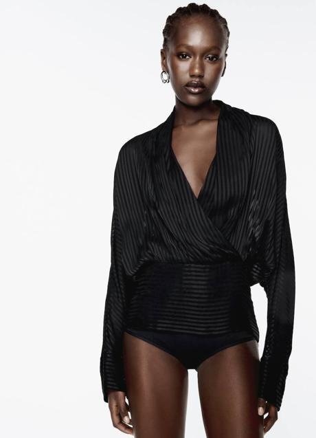 Pleated Surplice Wrap Blouse