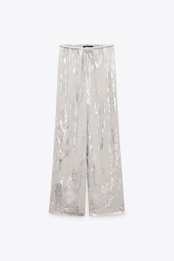 Silver Metallic Wide Leg Pants