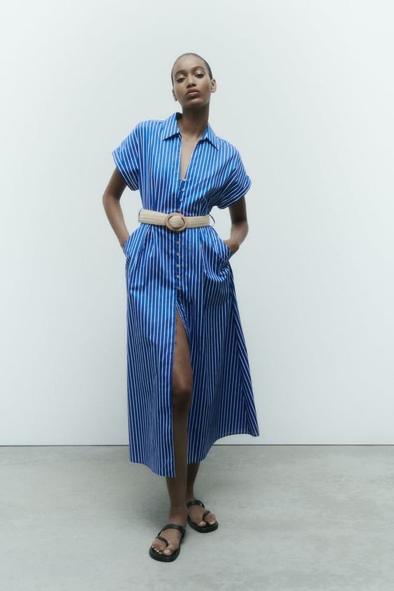 Blue Stripe Shirt Dress