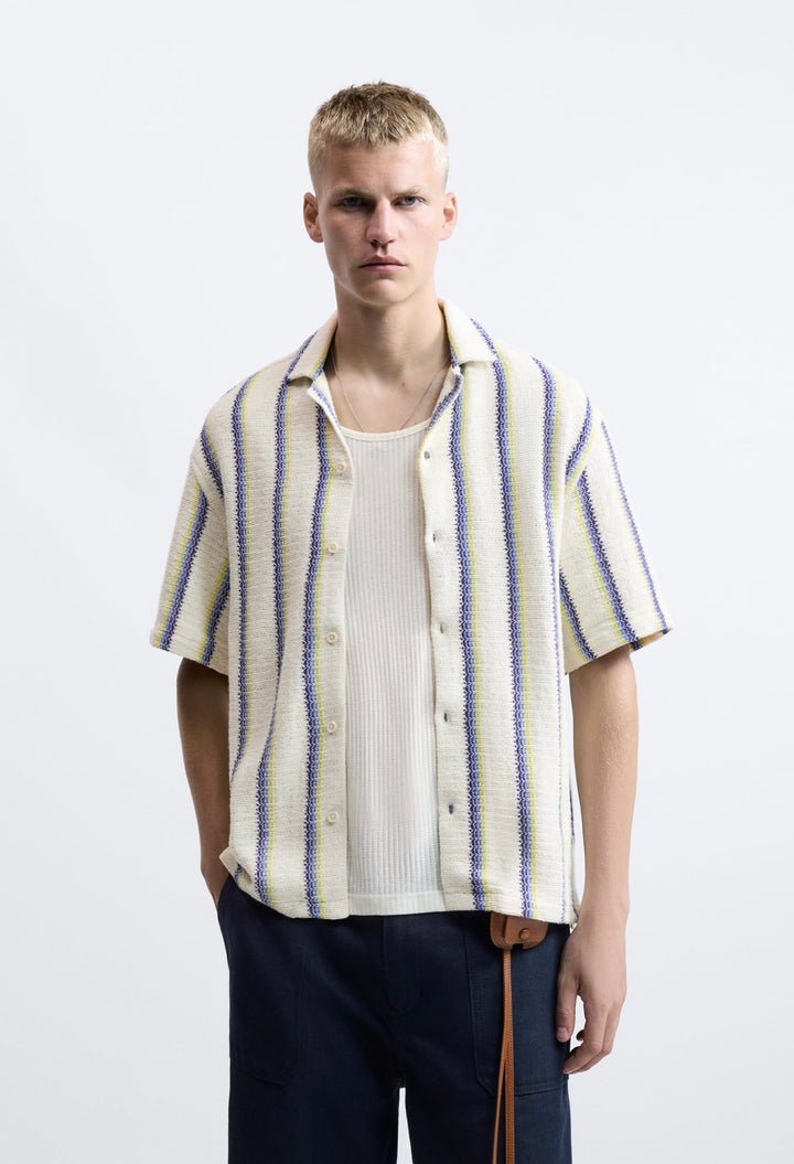 Blue Yellow Stripe Knit Shirt