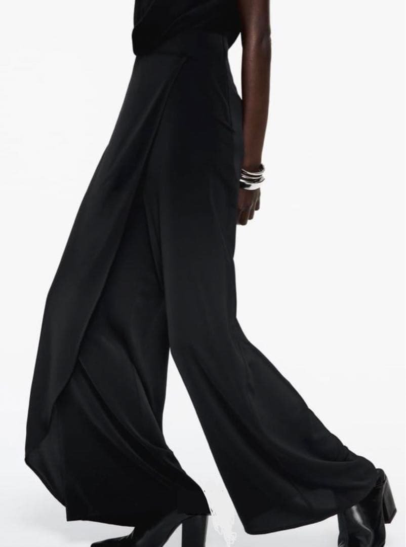 Draped Asymmetrical Halter Jumpsuit with Skirt Overlay - Image 4