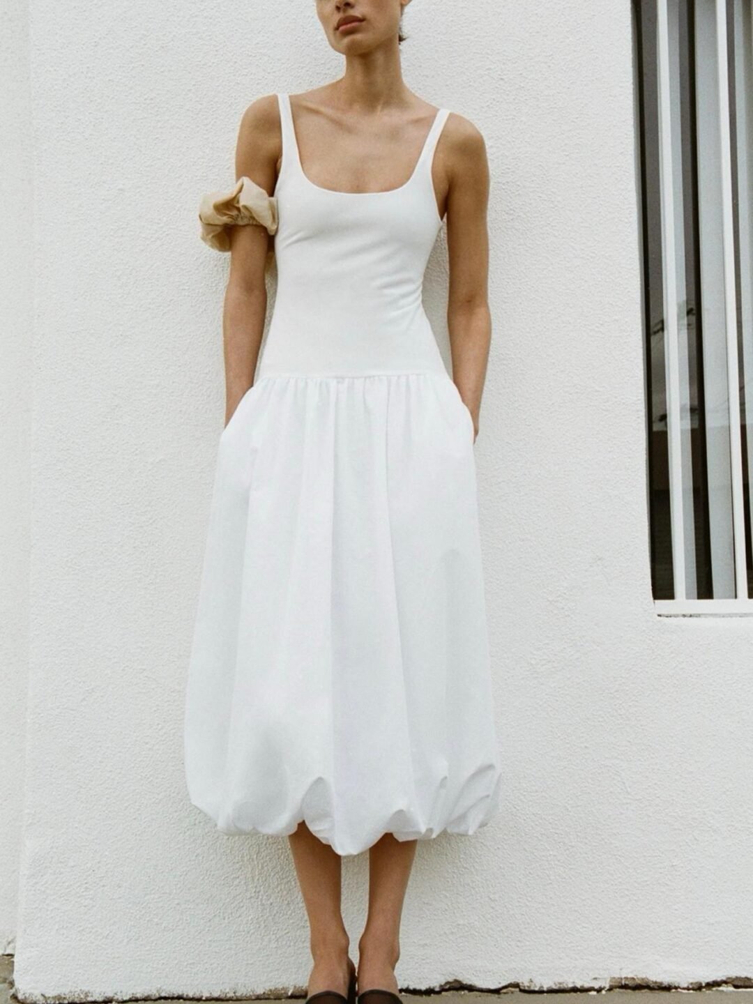 Drop Waist Bubble Hem Midi Dress