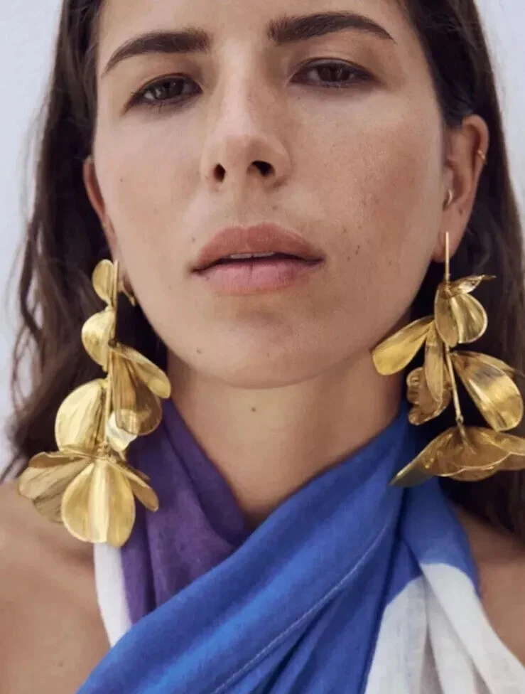 Gold Wire Flower Drop Earrings - Image 3