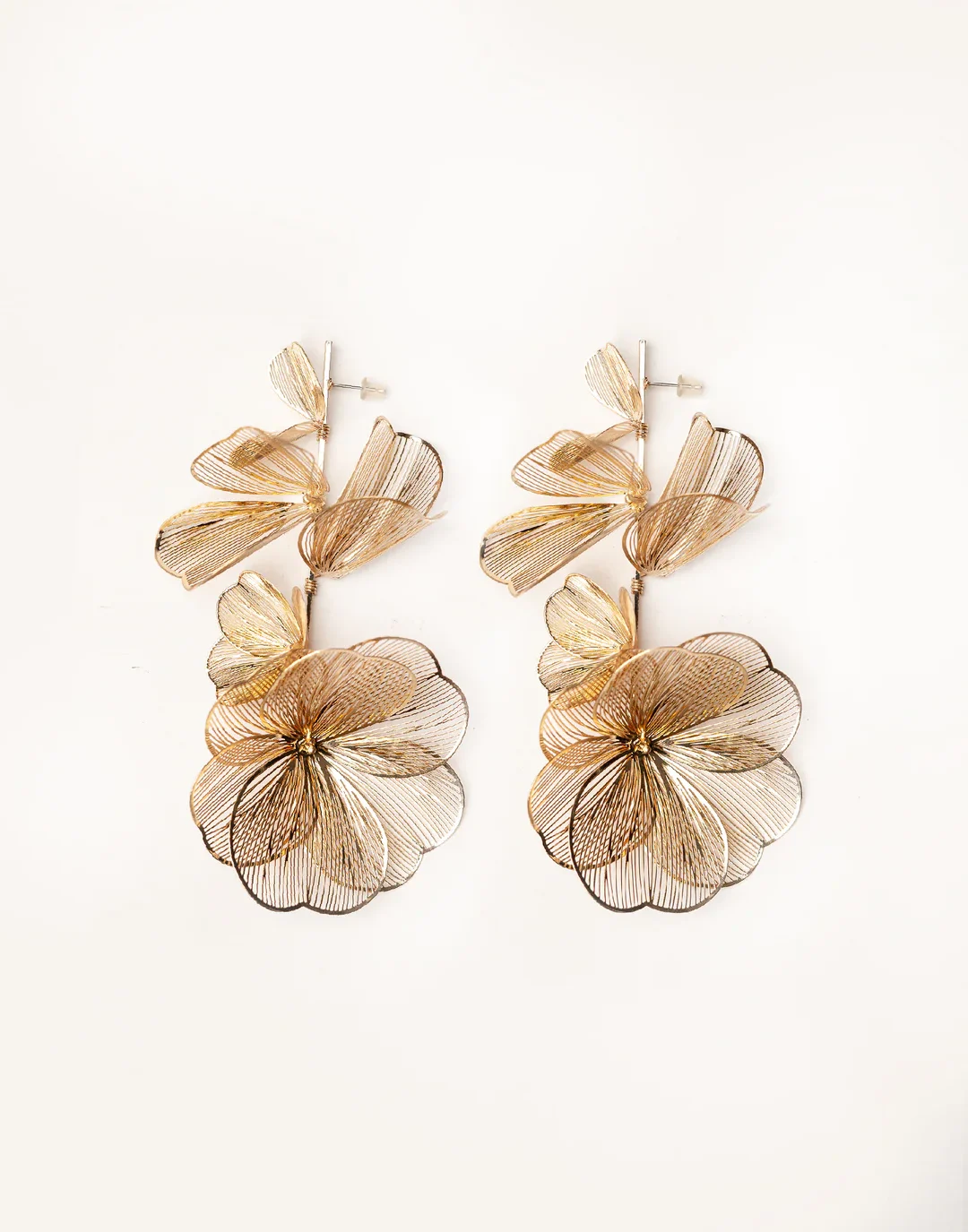 Gold Wire Flower Drop Earrings