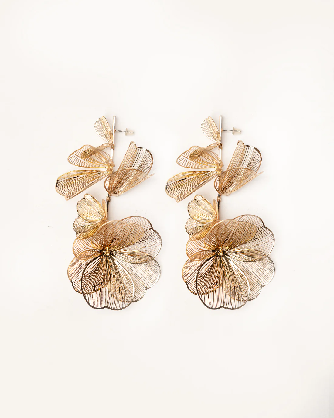 Gold Wire Flower Drop Earrings